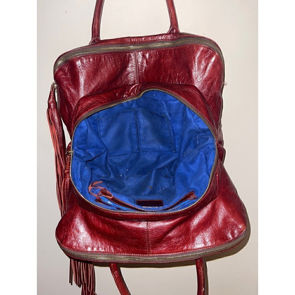 Zina Eva Leather Zippered Fringe Bag in Wine/Burgundy Red - Picture 6 of 12